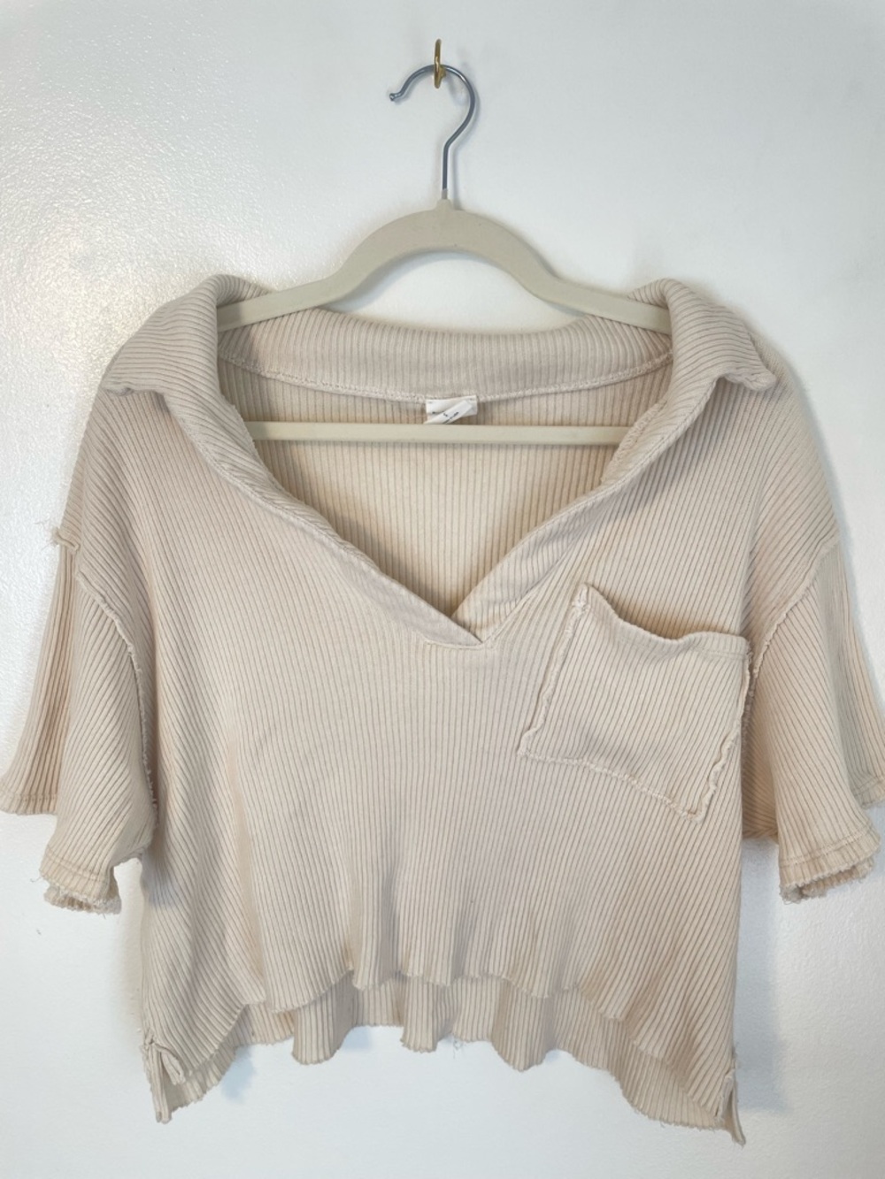 By Together Oversized cream collared tee 100% cotton size small
